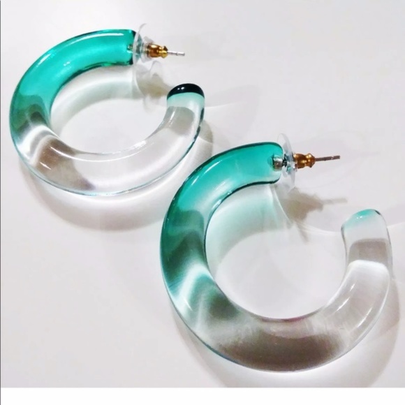 Madewell Warm Blue Grass Ombré Resin Hoops - Picture 5 of 6